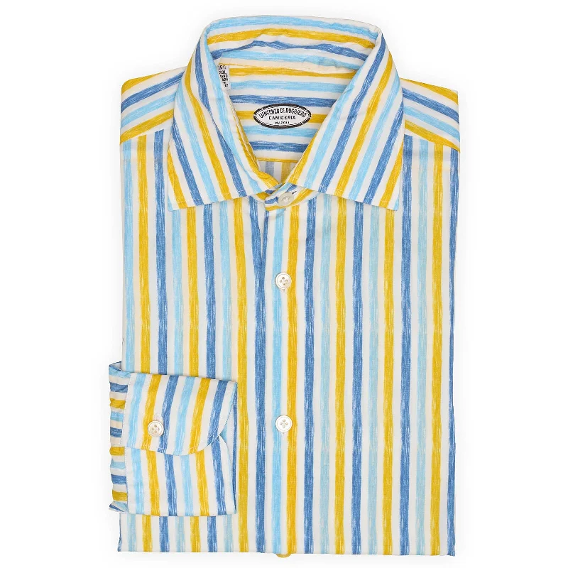 VINCENZO DI RUGGIERO Multicolor Striped Cotton Dress Shirt EU 39 NEW US 15.5