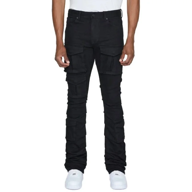 Men's Stacked Utility Pocket Twill Pants In Jet Black